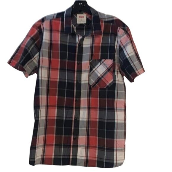 Levis Mens Red/Black Plaid Short Sleeve Button-Up Shirt Size M - Picture 1 of 10